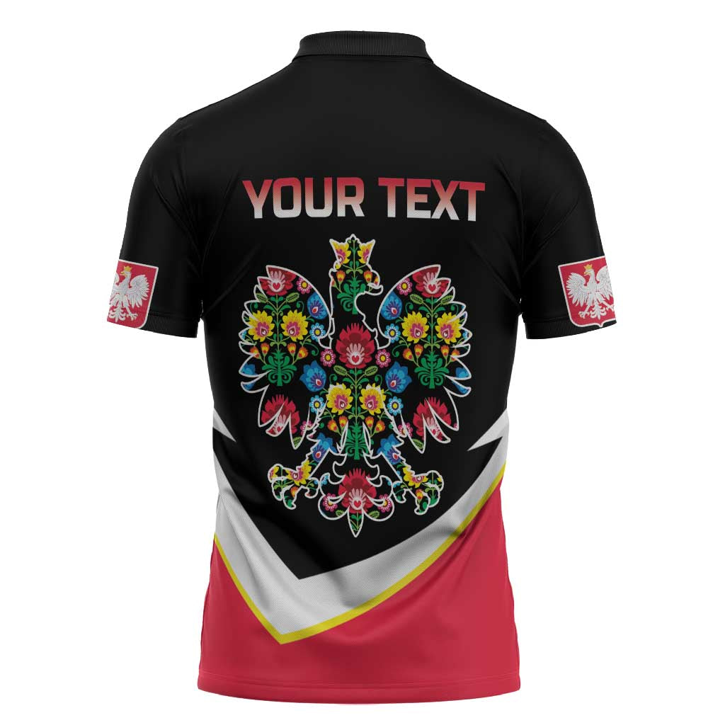 Personalized Poland Wycinanki Eagle Zipper Polo Shirt Polish Traditional Floral Folk Pattern - Wonder Print Shop