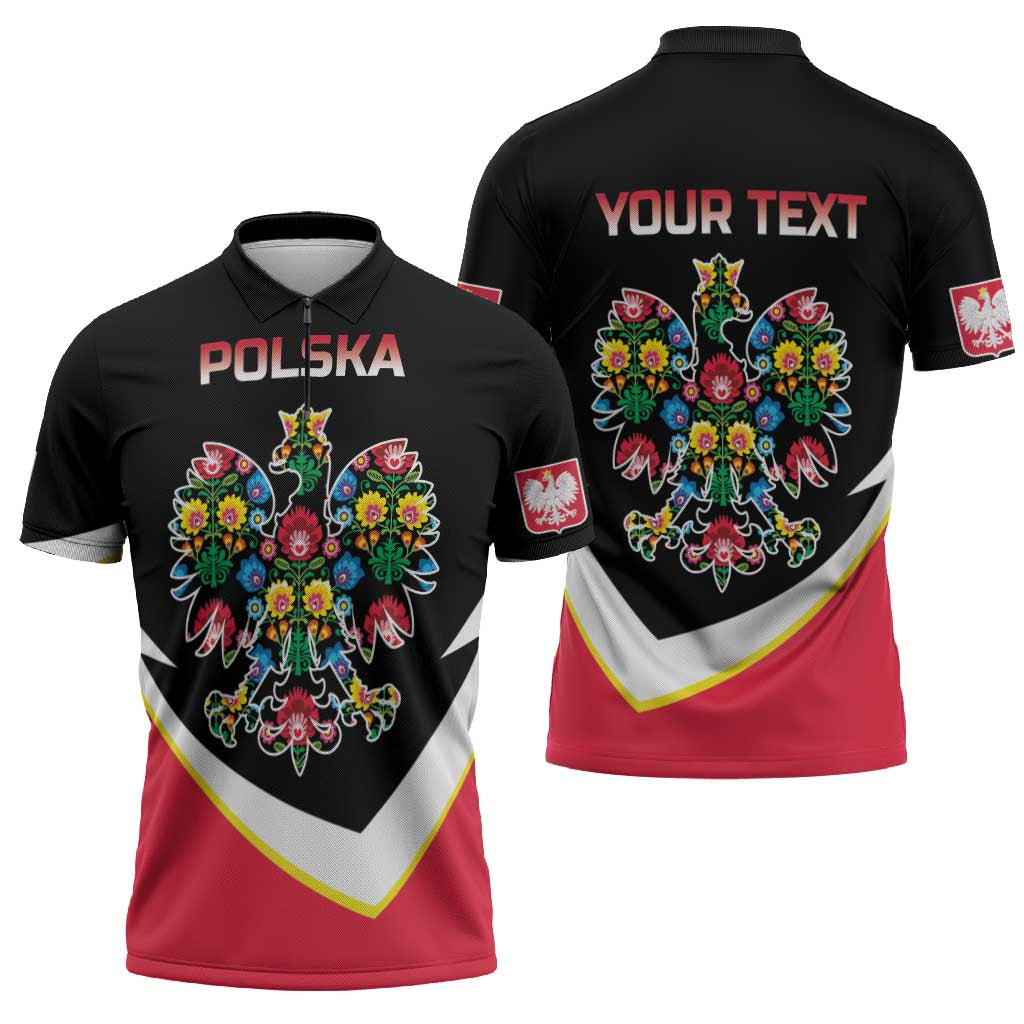 Personalized Poland Wycinanki Eagle Zipper Polo Shirt Polish Traditional Floral Folk Pattern - Wonder Print Shop