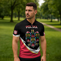 Personalized Poland Wycinanki Eagle Zipper Polo Shirt Polish Traditional Floral Folk Pattern - Wonder Print Shop