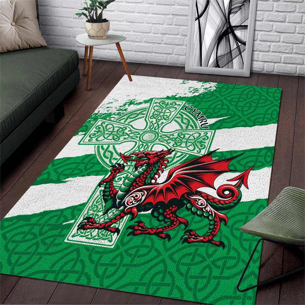 Wales Celtic Cross Area Rug Cymru Am Byth Green Version - Wonder Print Shop
