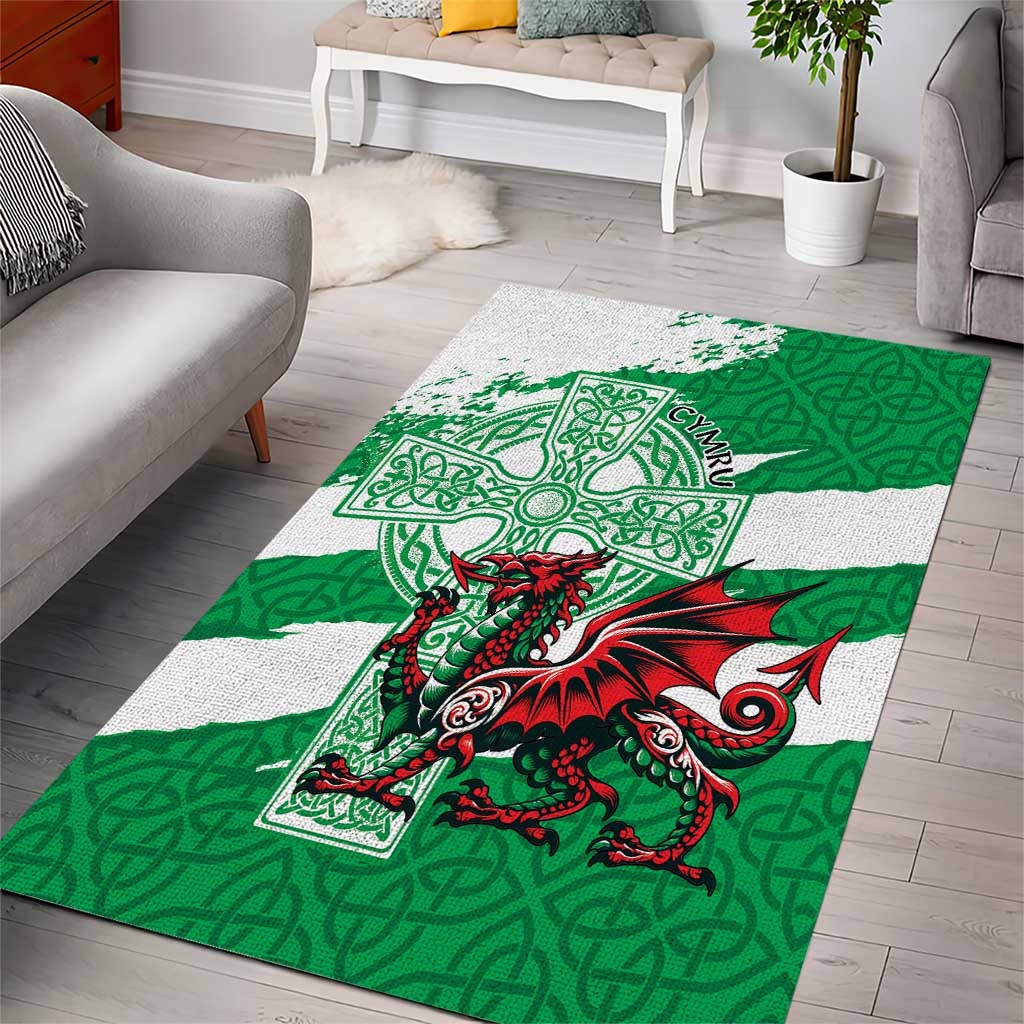 Wales Celtic Cross Area Rug Cymru Am Byth Green Version - Wonder Print Shop