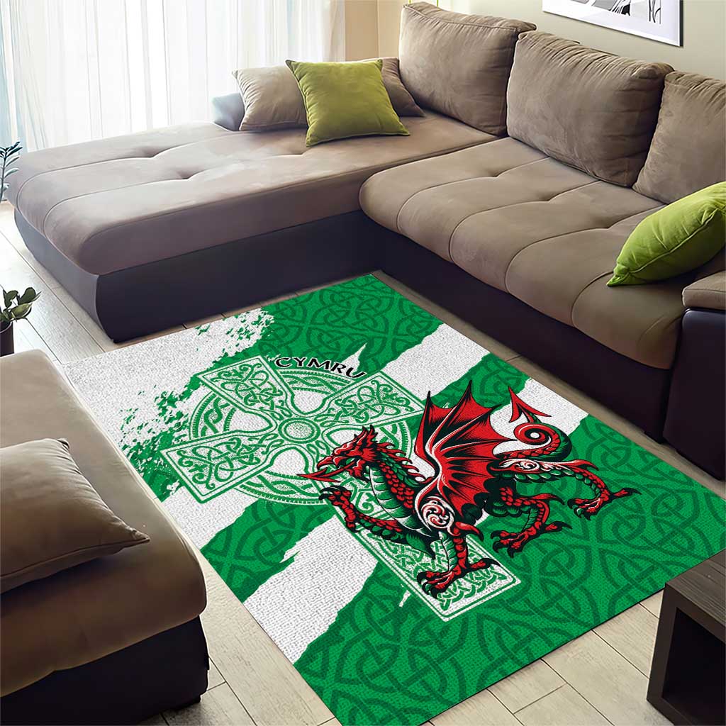 Wales Celtic Cross Area Rug Cymru Am Byth Green Version - Wonder Print Shop