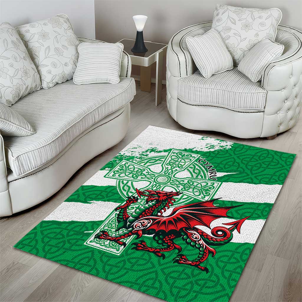 Wales Celtic Cross Area Rug Cymru Am Byth Green Version - Wonder Print Shop
