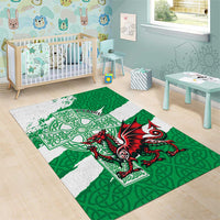 Wales Celtic Cross Area Rug Cymru Am Byth Green Version - Wonder Print Shop