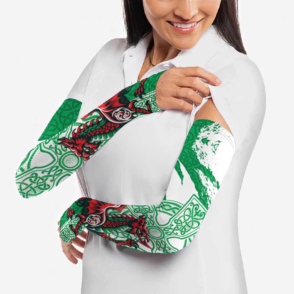 Wales Celtic Cross Arm Sleeves Cymru Am Byth Green Version - Wonder Print Shop