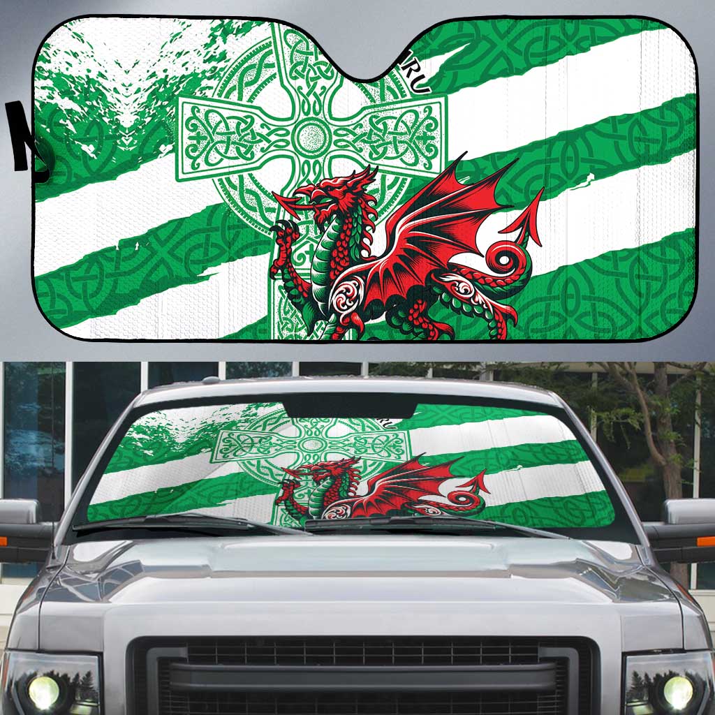 Wales Celtic Cross Auto Sun Shade Cymru Am Byth Green Version - Wonder Print Shop