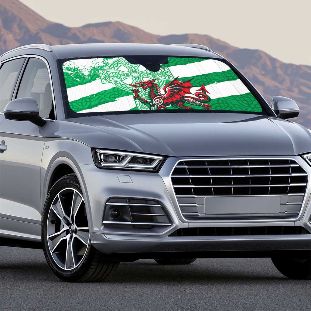 Wales Celtic Cross Auto Sun Shade Cymru Am Byth Green Version - Wonder Print Shop