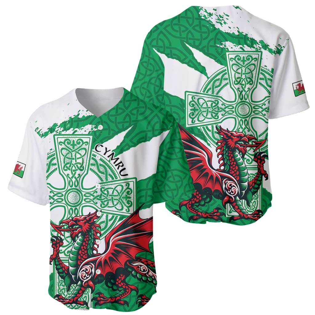 Wales Celtic Cross Baseball Jersey Cymru Am Byth Green Version - Wonder Print Shop