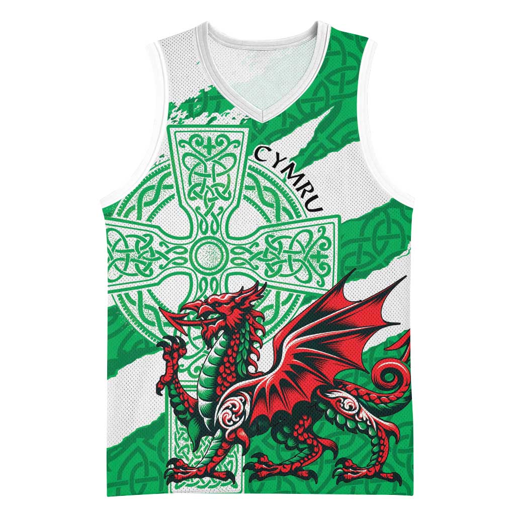Wales Celtic Cross Basketball Jersey Cymru Am Byth Green Version - Wonder Print Shop