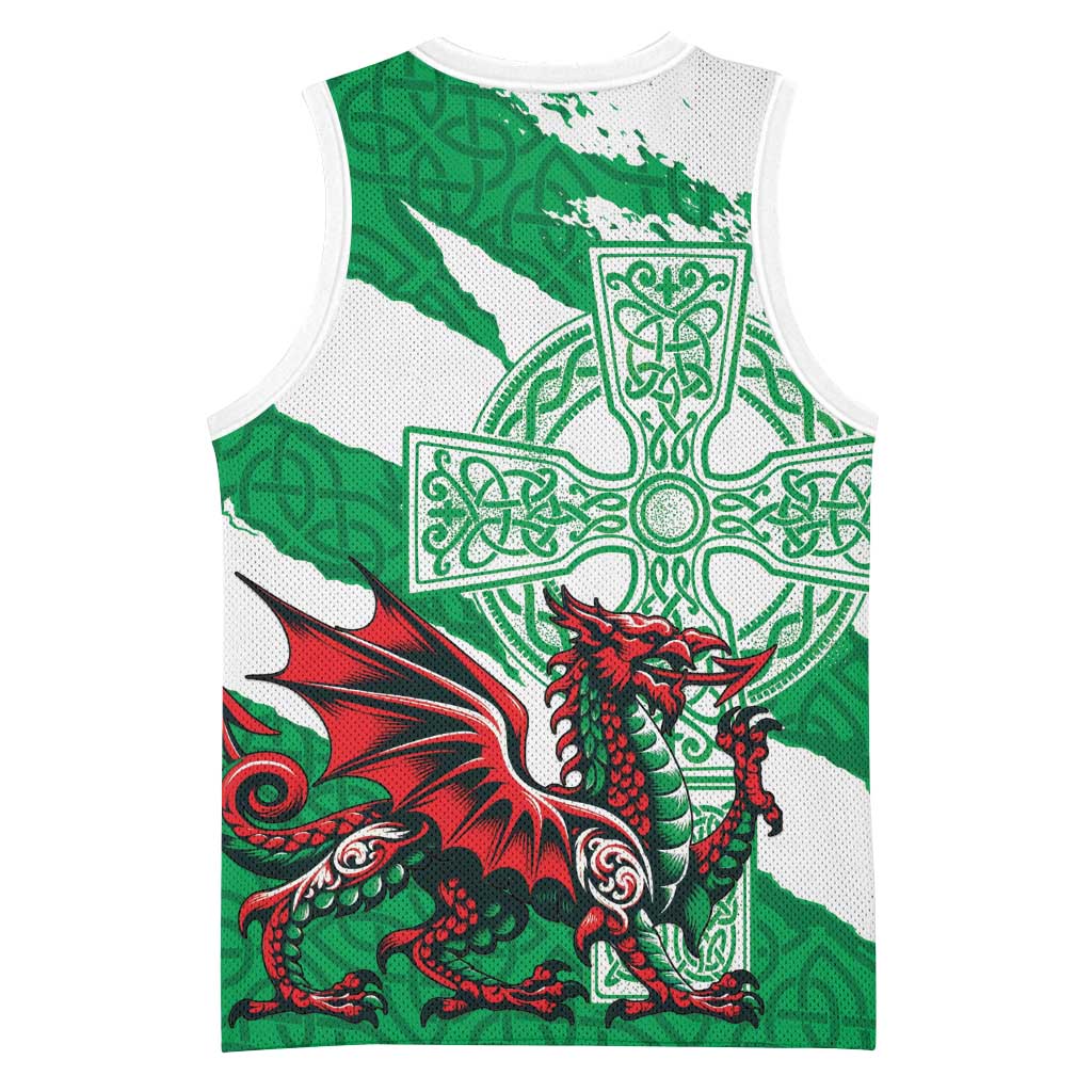 Wales Celtic Cross Basketball Jersey Cymru Am Byth Green Version - Wonder Print Shop