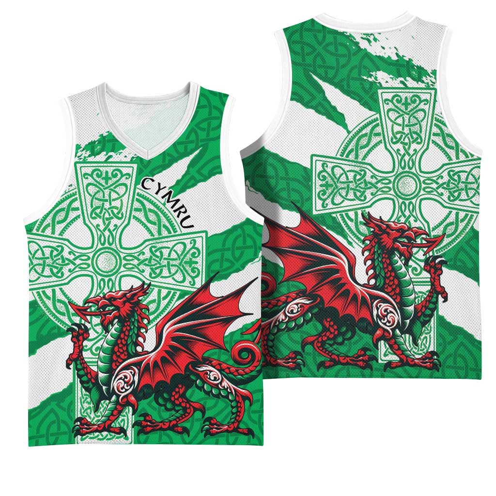 Wales Celtic Cross Basketball Jersey Cymru Am Byth Green Version - Wonder Print Shop