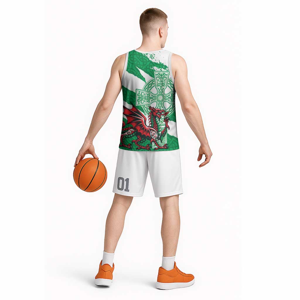 Wales Celtic Cross Basketball Jersey Cymru Am Byth Green Version - Wonder Print Shop