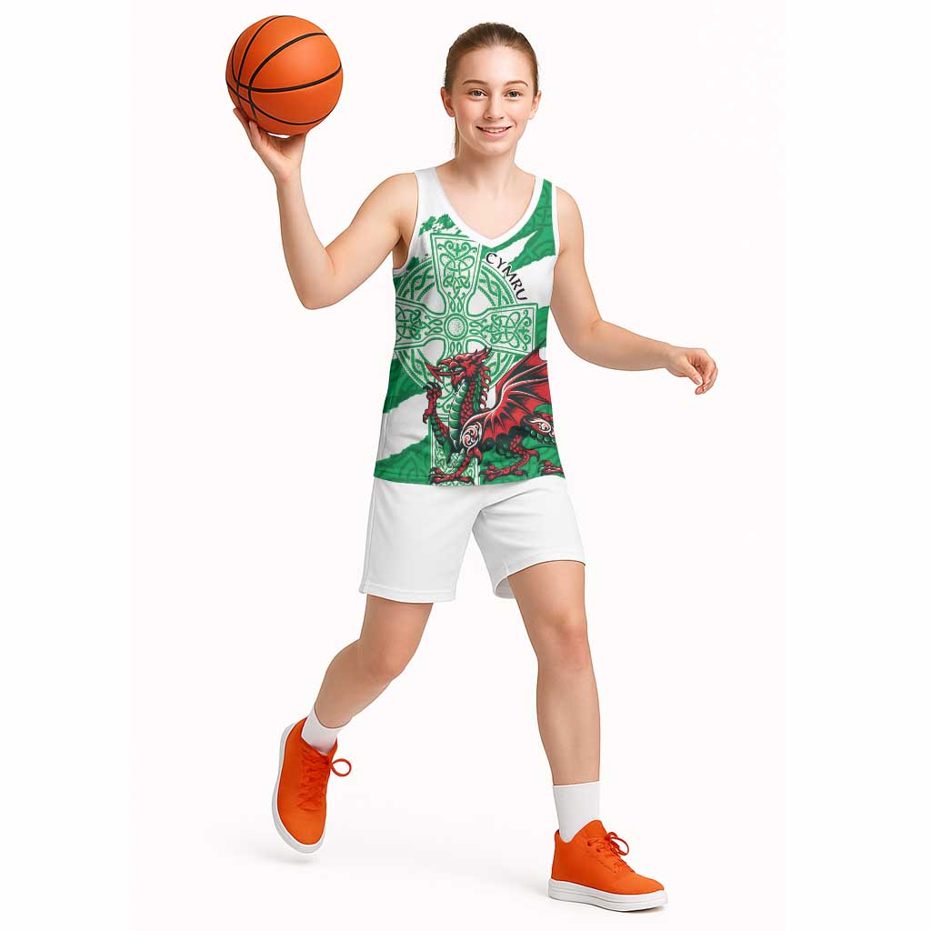 Wales Celtic Cross Basketball Jersey Cymru Am Byth Green Version - Wonder Print Shop