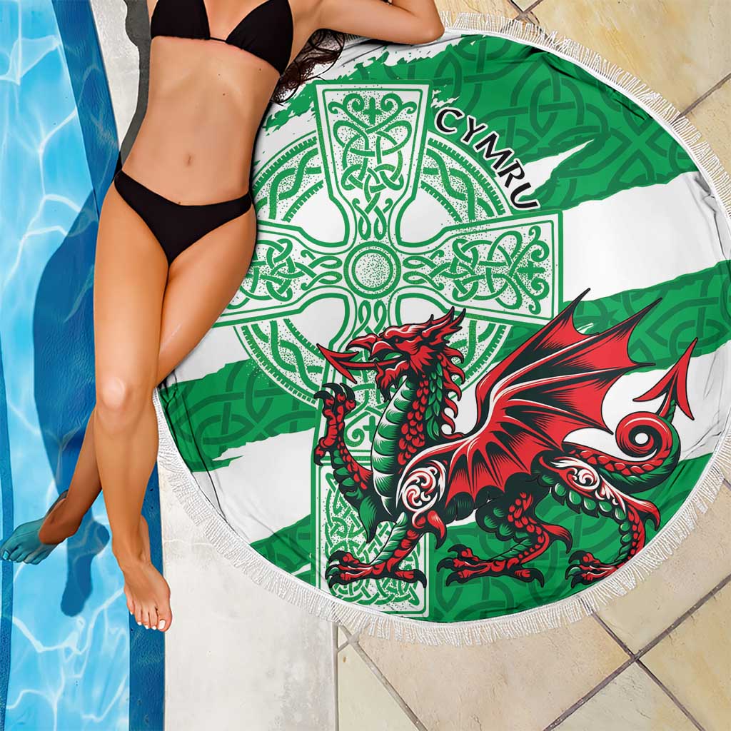 Wales Celtic Cross Beach Blanket Cymru Am Byth Green Version - Wonder Print Shop