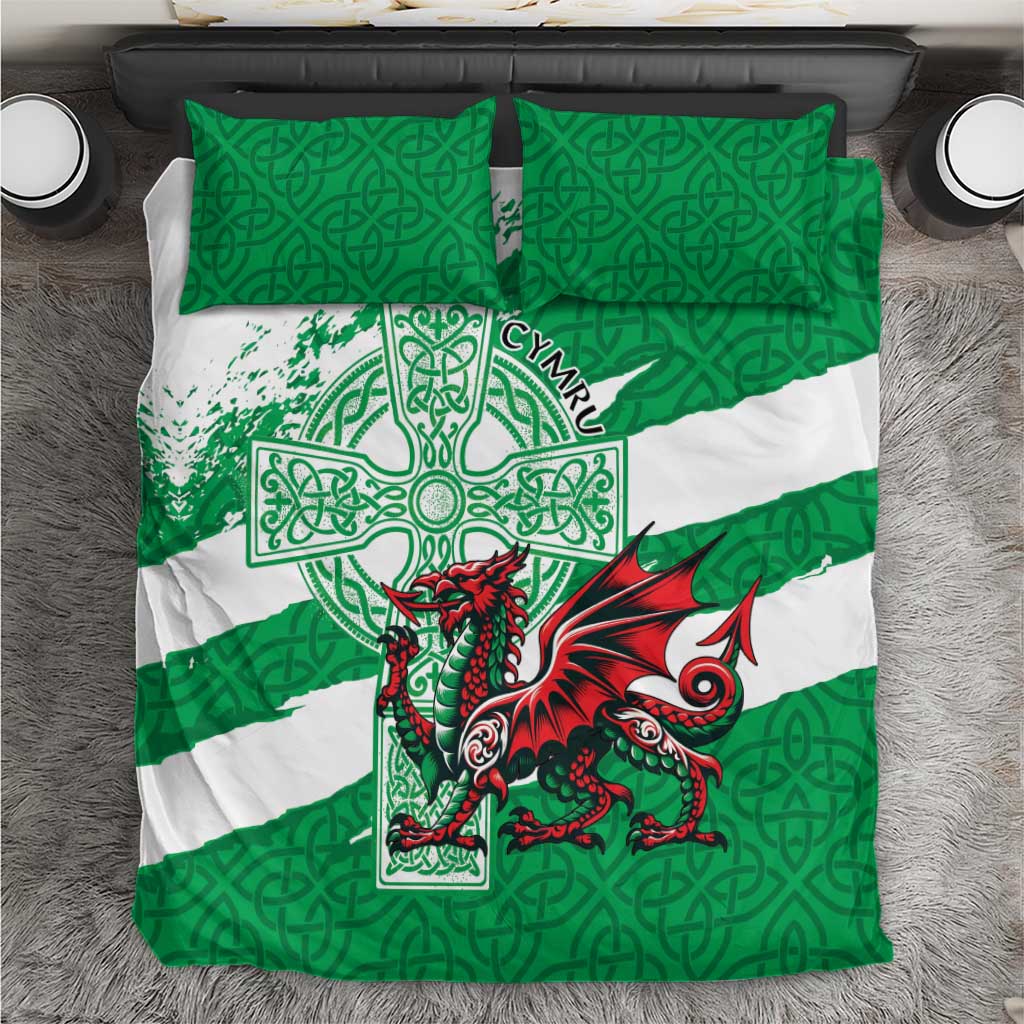 Wales Celtic Cross Bedding Set Cymru Am Byth Green Version - Wonder Print Shop