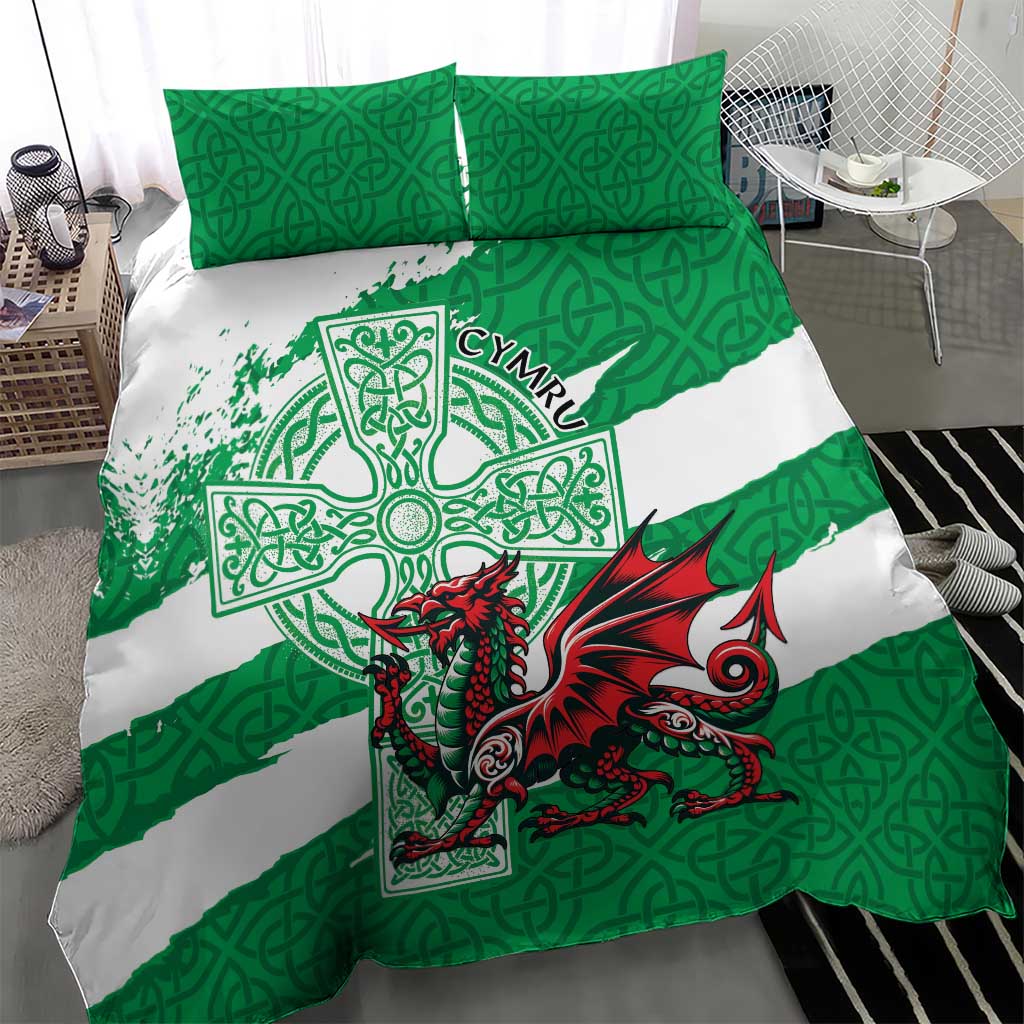 Wales Celtic Cross Bedding Set Cymru Am Byth Green Version - Wonder Print Shop