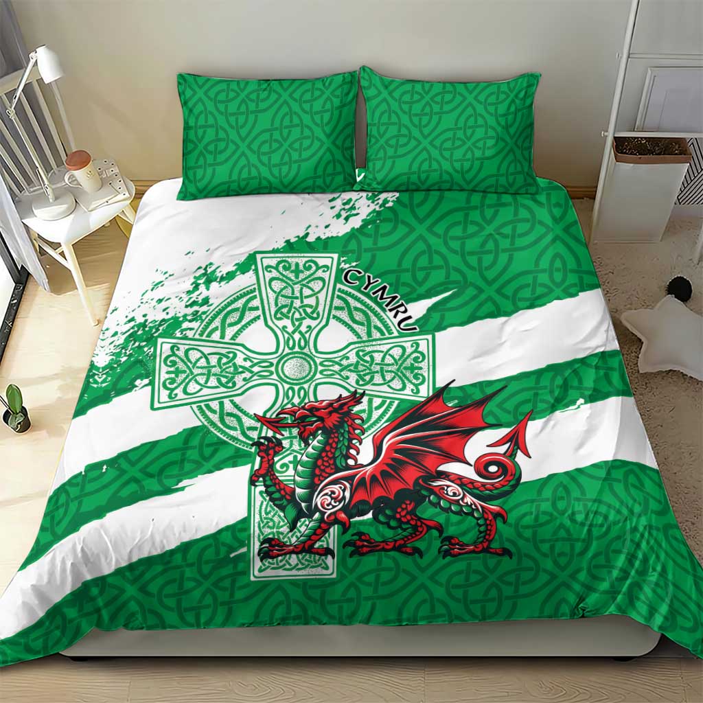 Wales Celtic Cross Bedding Set Cymru Am Byth Green Version - Wonder Print Shop