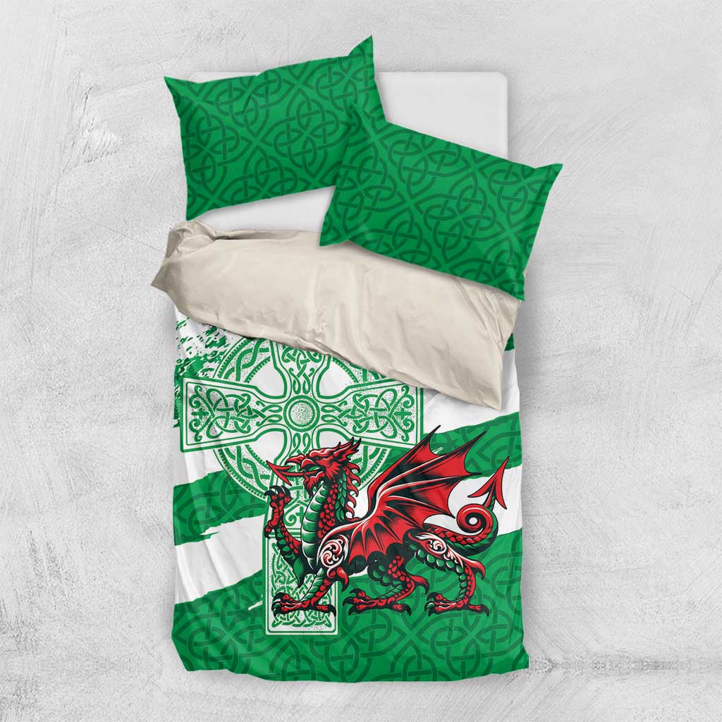 Wales Celtic Cross Bedding Set Cymru Am Byth Green Version - Wonder Print Shop