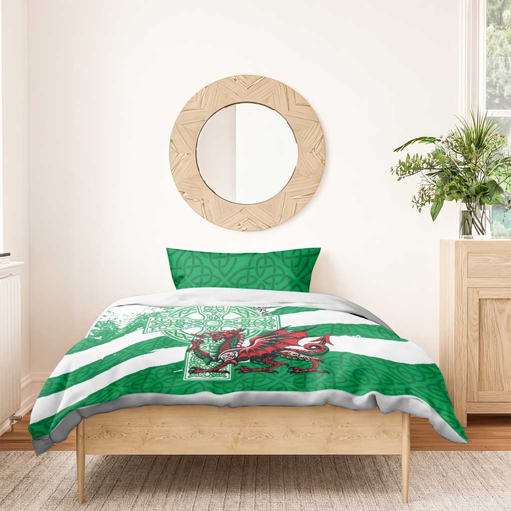 Wales Celtic Cross Bedding Set Cymru Am Byth Green Version - Wonder Print Shop