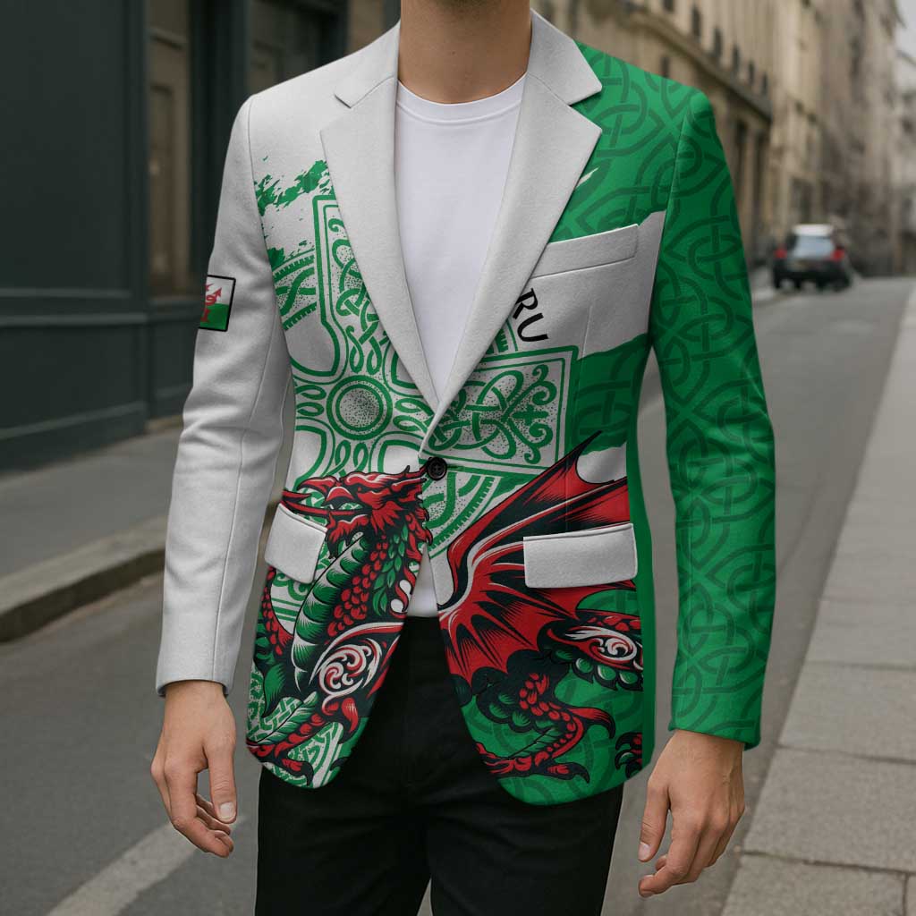 Wales Celtic Cross Blazer Cymru Am Byth Green Version - Wonder Print Shop