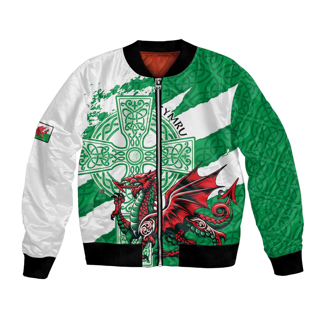 Wales Celtic Cross Bomber Jacket Cymru Am Byth Green Version - Wonder Print Shop