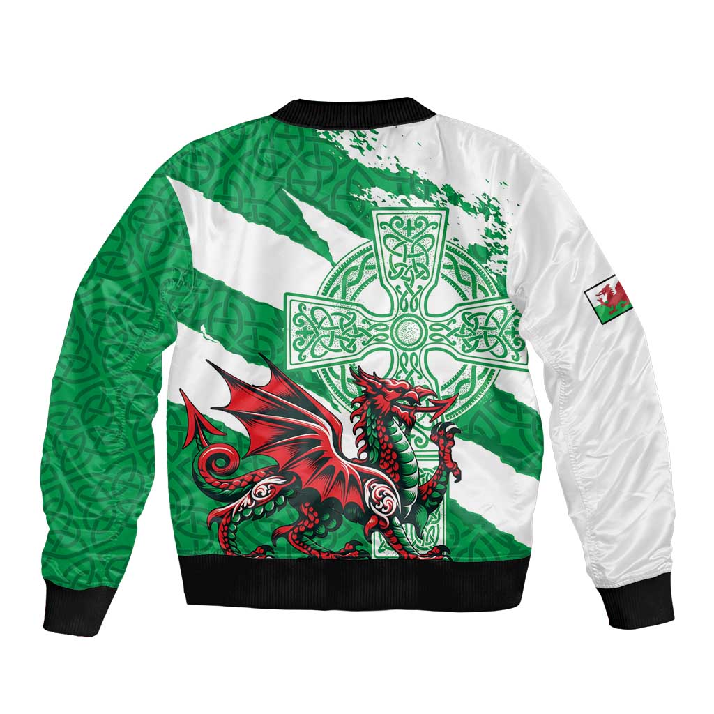 Wales Celtic Cross Bomber Jacket Cymru Am Byth Green Version - Wonder Print Shop