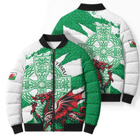 Wales Celtic Cross Bomber Puffer Jacket Cymru Am Byth Green Version - Wonder Print Shop