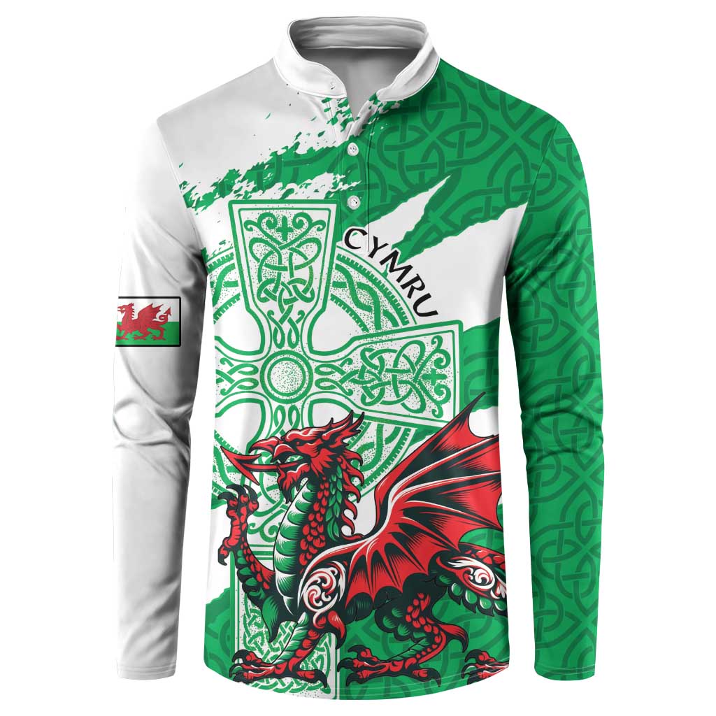 Wales Celtic Cross Button Sweatshirt Cymru Am Byth Green Version - Wonder Print Shop