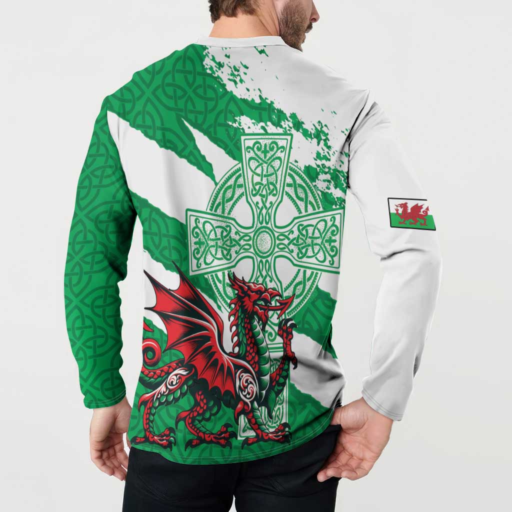 Wales Celtic Cross Button Sweatshirt Cymru Am Byth Green Version - Wonder Print Shop