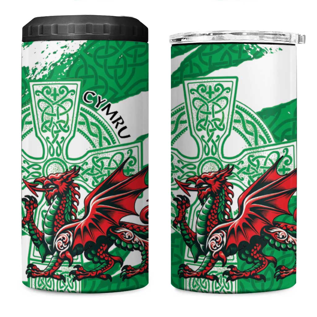 Wales Celtic Cross 4 in 1 Can Cooler Tumbler Cymru Am Byth Green Version - Wonder Print Shop
