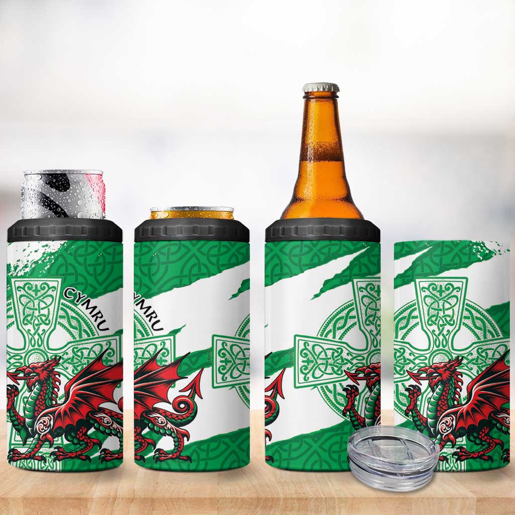 Wales Celtic Cross 4 in 1 Can Cooler Tumbler Cymru Am Byth Green Version - Wonder Print Shop