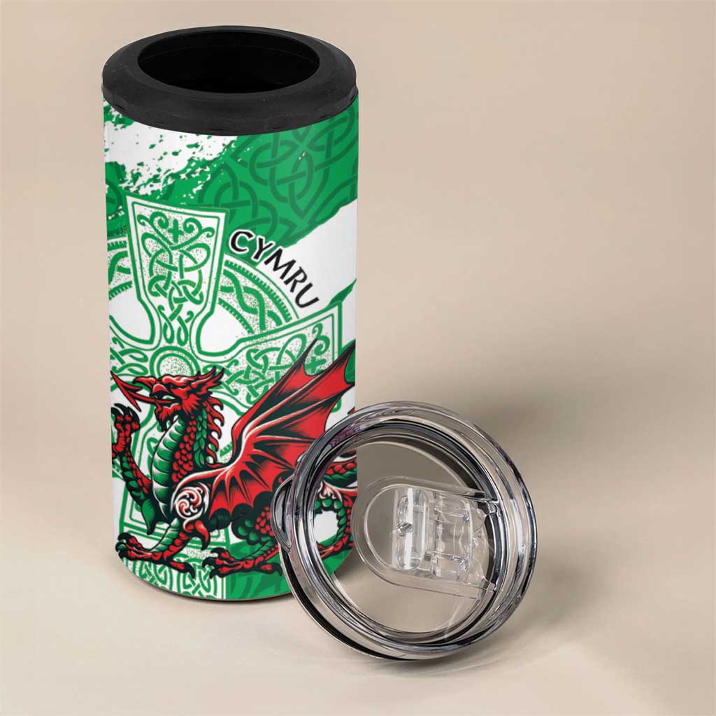 Wales Celtic Cross 4 in 1 Can Cooler Tumbler Cymru Am Byth Green Version - Wonder Print Shop