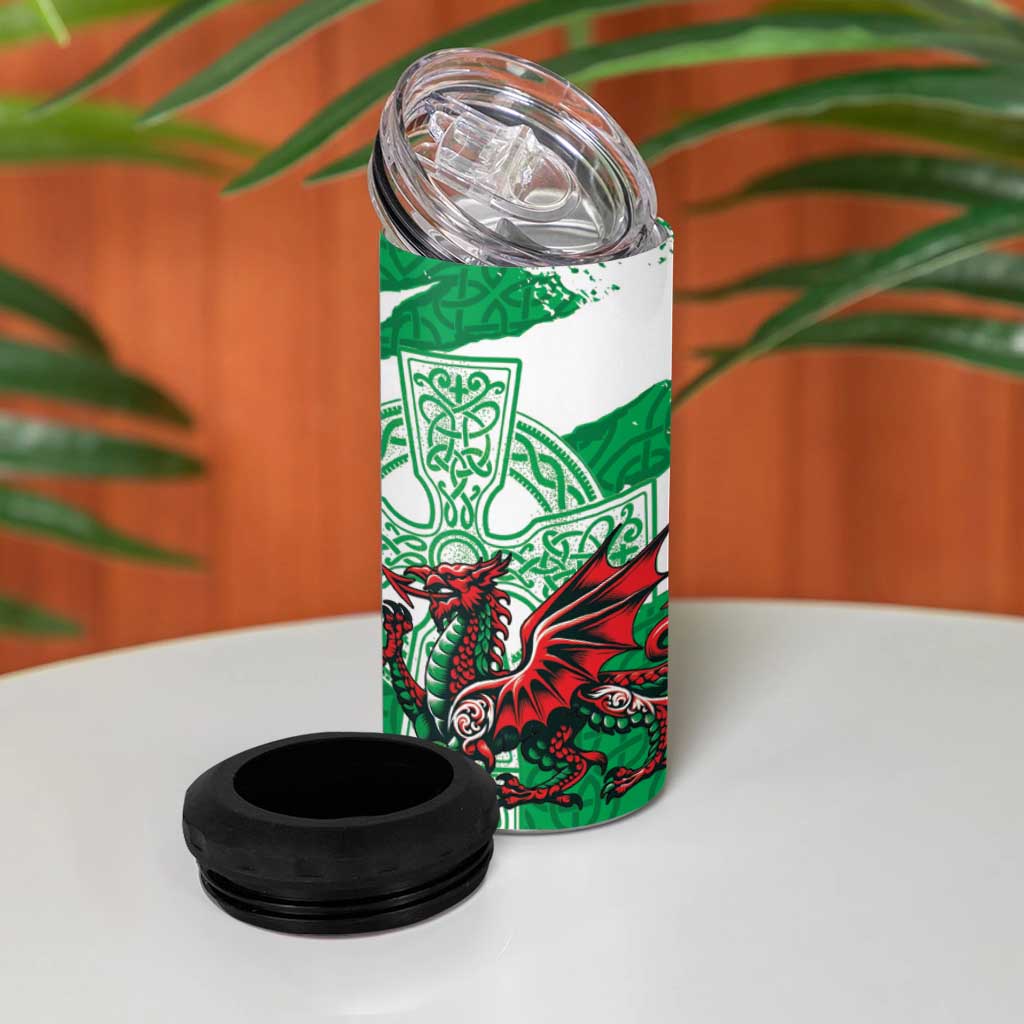 Wales Celtic Cross 4 in 1 Can Cooler Tumbler Cymru Am Byth Green Version - Wonder Print Shop