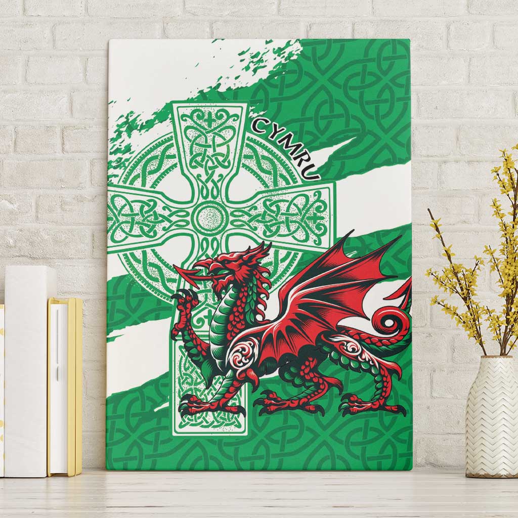 Wales Celtic Cross Canvas Wall Art Cymru Am Byth Green Version - Wonder Print Shop