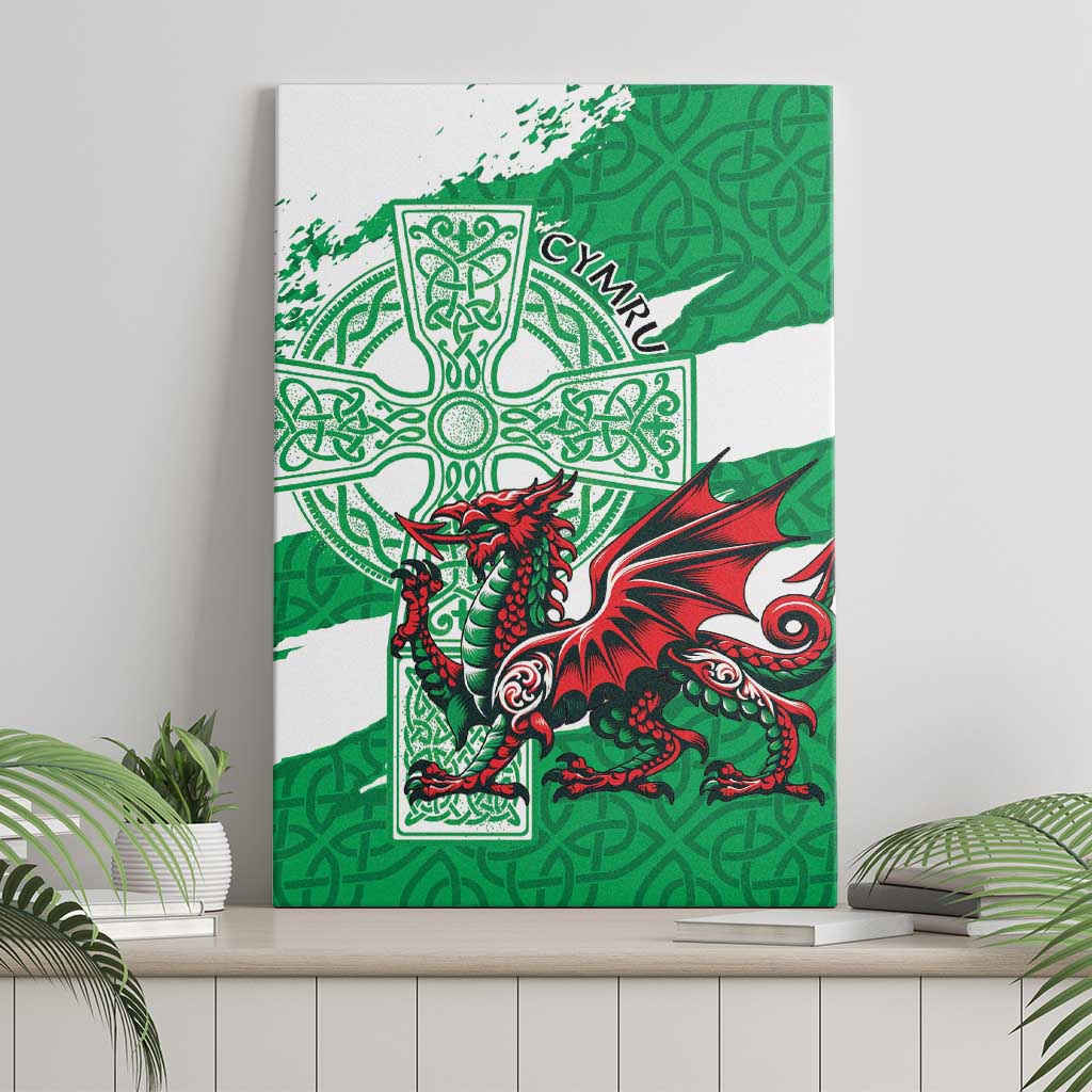 Wales Celtic Cross Canvas Wall Art Cymru Am Byth Green Version - Wonder Print Shop