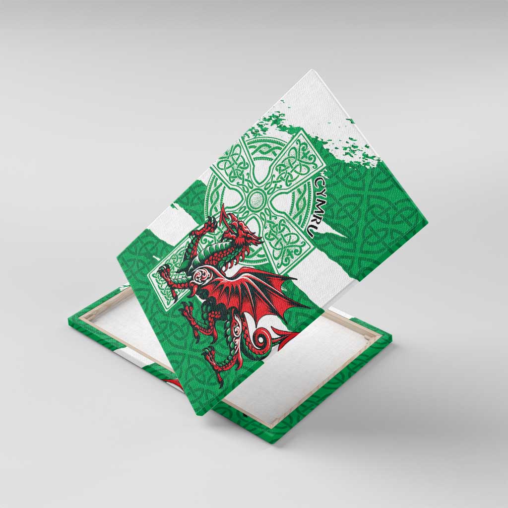 Wales Celtic Cross Canvas Wall Art Cymru Am Byth Green Version - Wonder Print Shop
