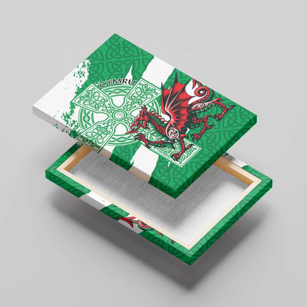 Wales Celtic Cross Canvas Wall Art Cymru Am Byth Green Version - Wonder Print Shop