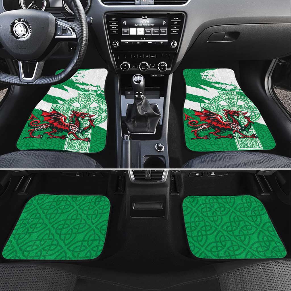 Wales Celtic Cross Car Mats Cymru Am Byth Green Version - Wonder Print Shop