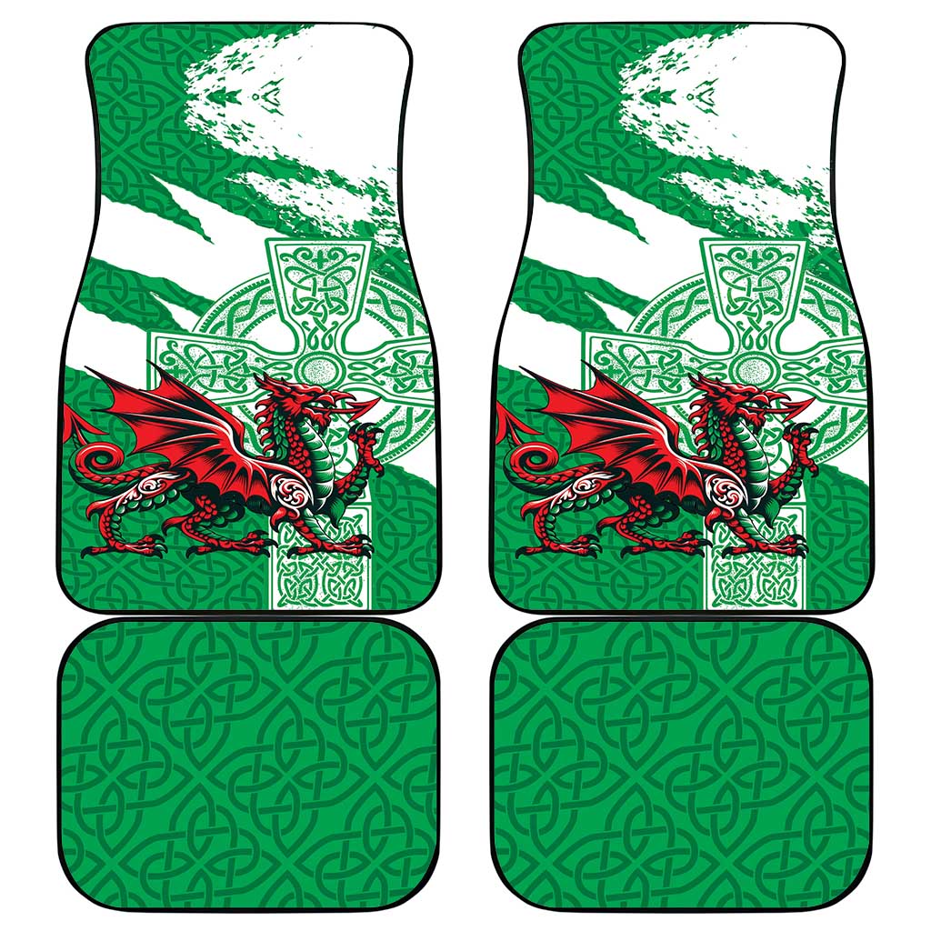 Wales Celtic Cross Car Mats Cymru Am Byth Green Version - Wonder Print Shop