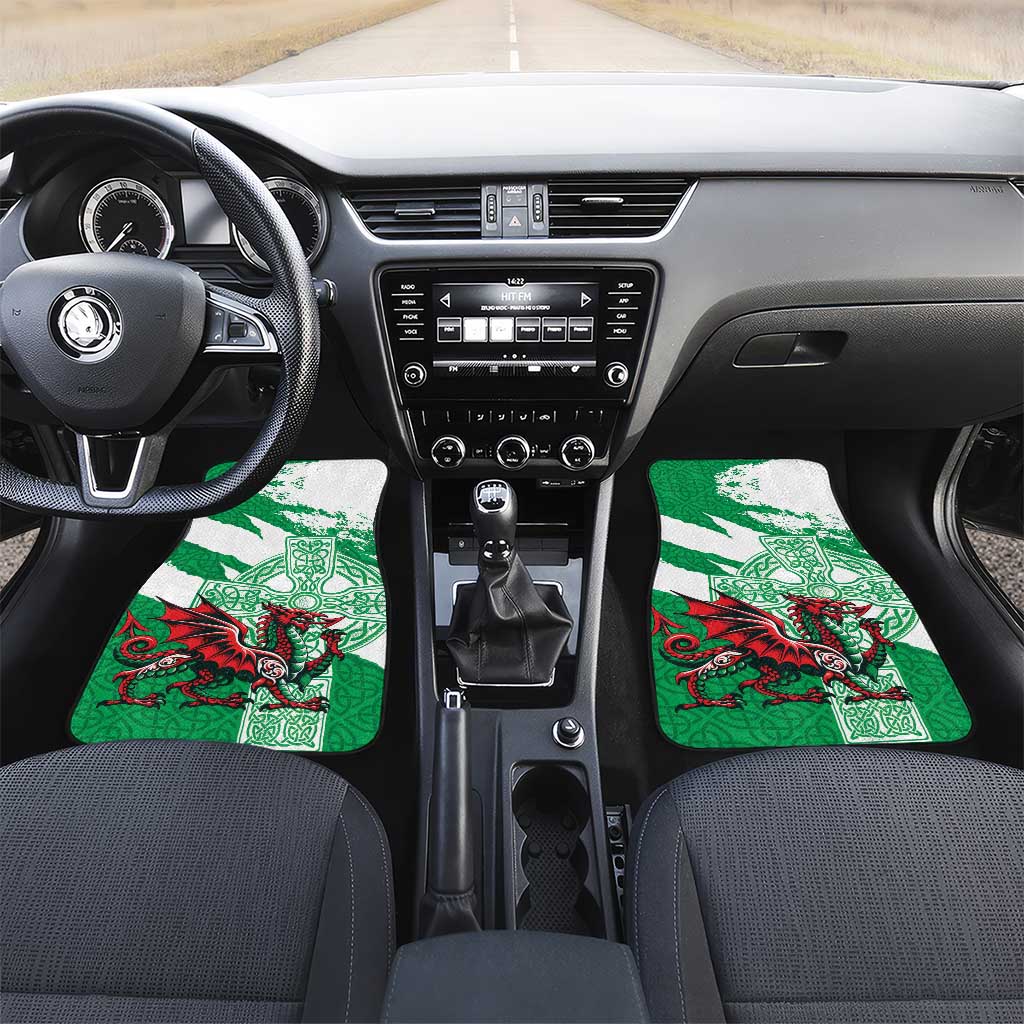 Wales Celtic Cross Car Mats Cymru Am Byth Green Version - Wonder Print Shop