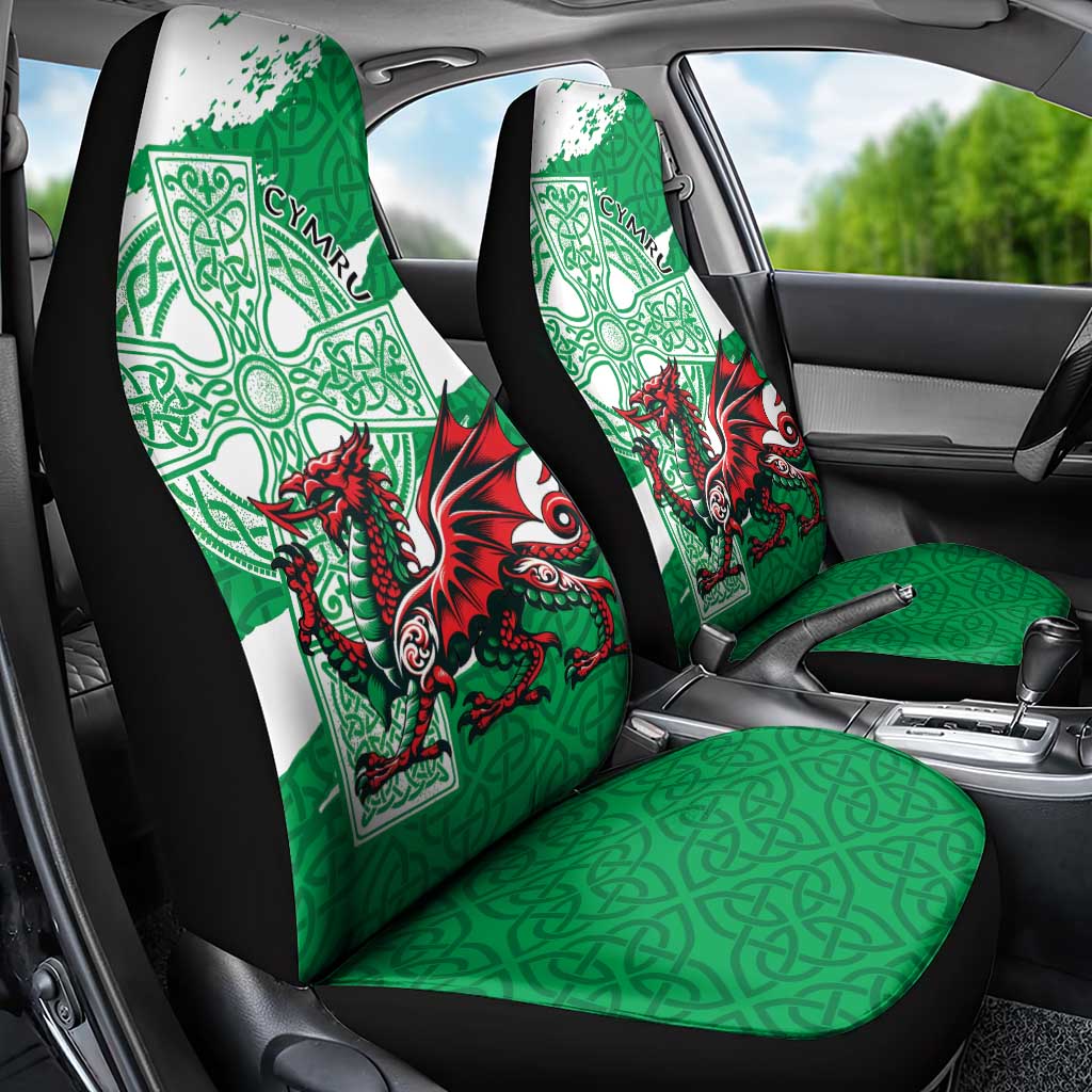 Wales Celtic Cross Car Seat Cover Cymru Am Byth Green Version - Wonder Print Shop