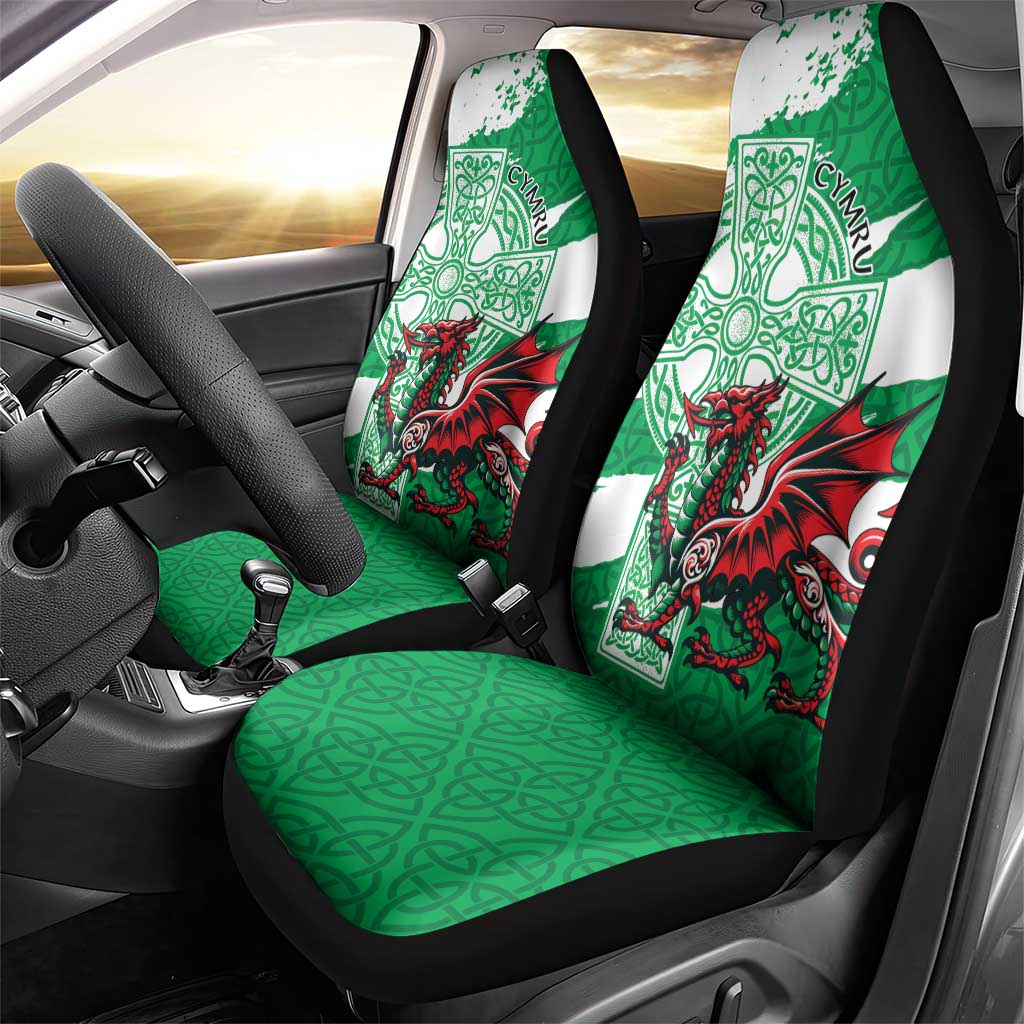 Wales Celtic Cross Car Seat Cover Cymru Am Byth Green Version - Wonder Print Shop