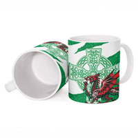 Wales Celtic Cross Ceramic Mug Cymru Am Byth Green Version - Wonder Print Shop