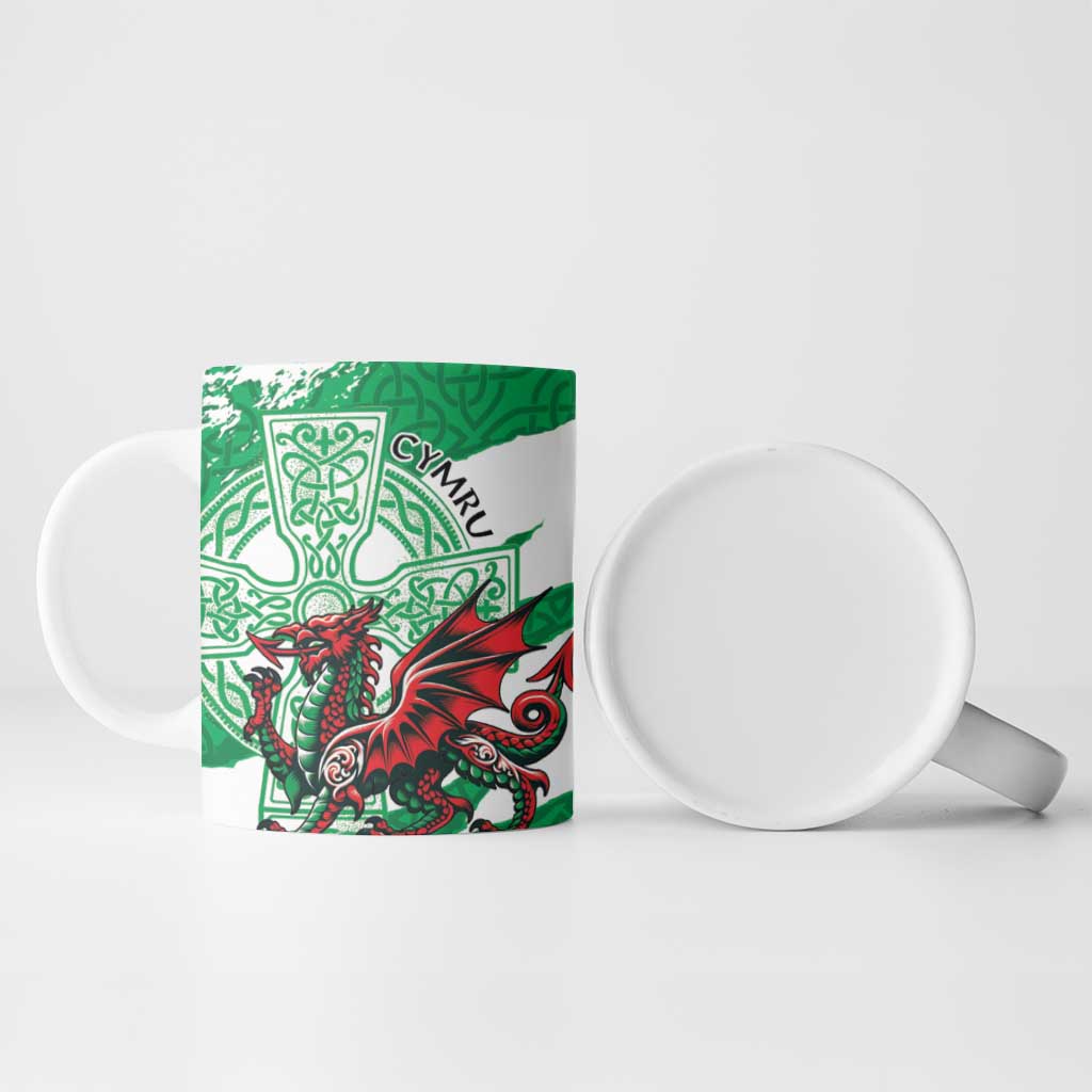 Wales Celtic Cross Ceramic Mug Cymru Am Byth Green Version - Wonder Print Shop