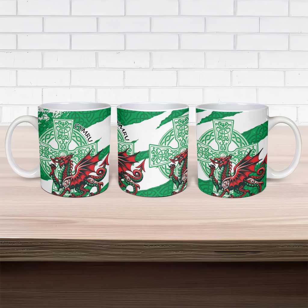 Wales Celtic Cross Ceramic Mug Cymru Am Byth Green Version - Wonder Print Shop