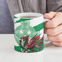Wales Celtic Cross Ceramic Mug Cymru Am Byth Green Version - Wonder Print Shop