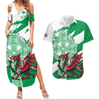 Wales Celtic Cross Couples Matching Summer Maxi Dress and Hawaiian Shirt Cymru Am Byth Green Version - Wonder Print Shop