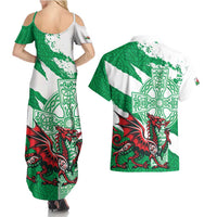 Wales Celtic Cross Couples Matching Summer Maxi Dress and Hawaiian Shirt Cymru Am Byth Green Version - Wonder Print Shop