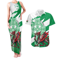 Wales Celtic Cross Couples Matching Tank Maxi Dress and Hawaiian Shirt Cymru Am Byth Green Version - Wonder Print Shop
