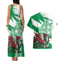 Wales Celtic Cross Couples Matching Tank Maxi Dress and Hawaiian Shirt Cymru Am Byth Green Version - Wonder Print Shop